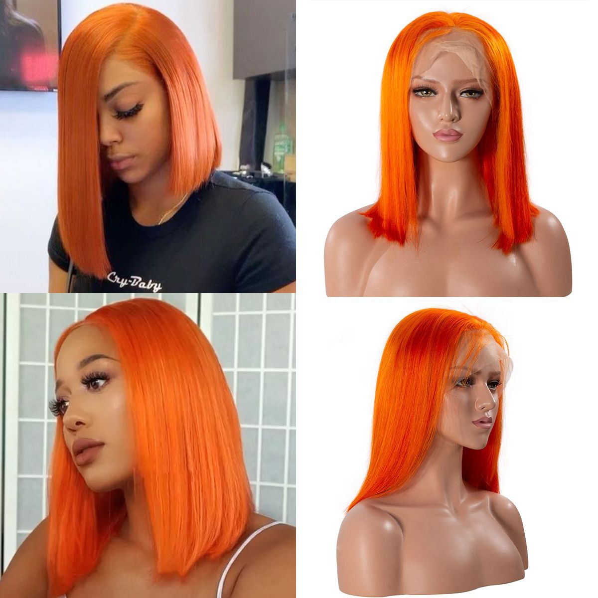 13x6 Ginger Orange Short Bob Wig Human Hair Lace Front Wig
