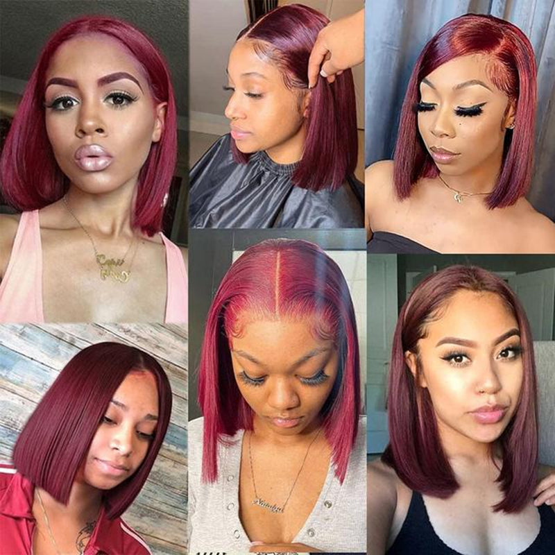 13x6 Lace Front Wig 99J Bob Wig Burgundy Bob Wig