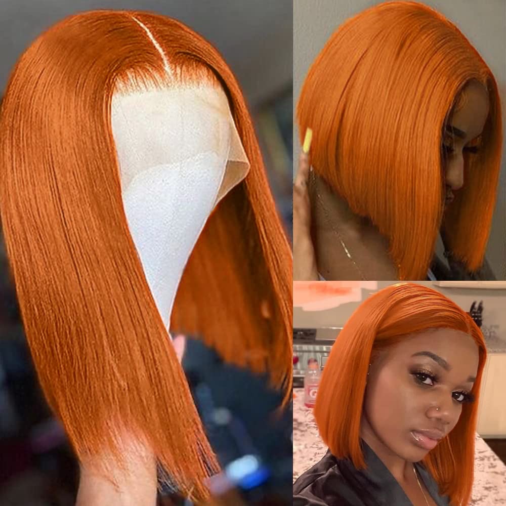 13x6 Ginger Orange Short Bob Wig Human Hair Lace Front Wig