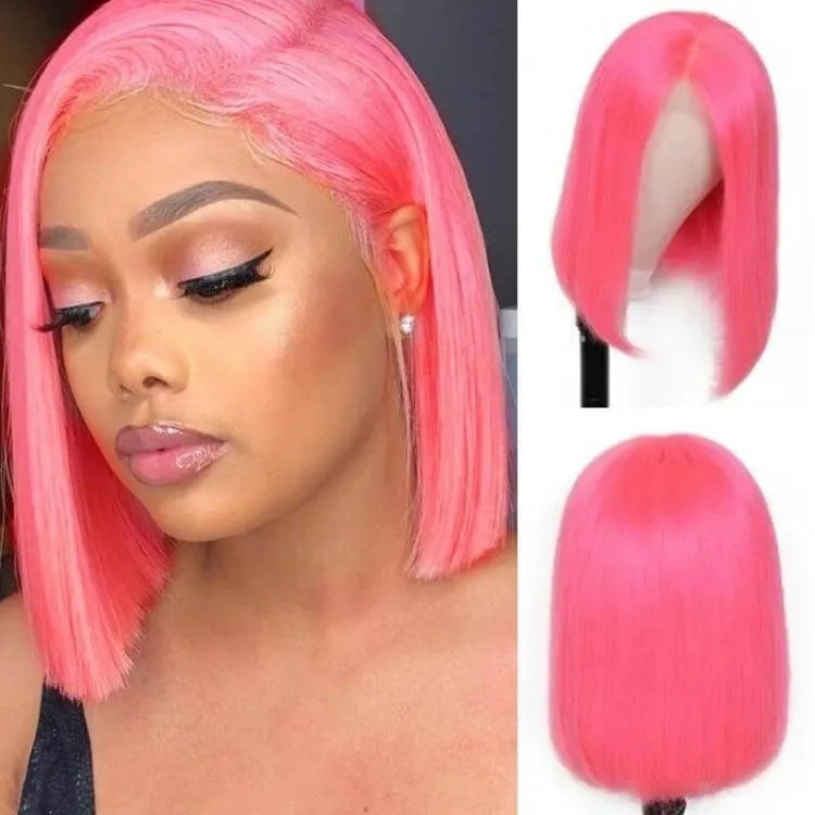 Pink Short Bob Wig Straight 13x6 Lace Front Human Hair Wigs For Women Colored Bob Wig