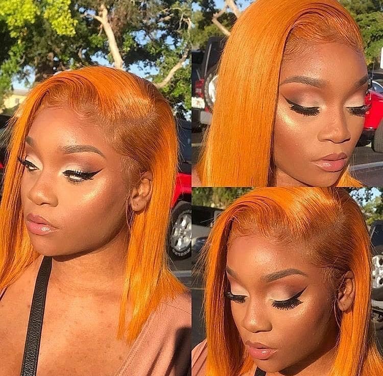 13x6 Ginger Orange Short Bob Wig Human Hair Lace Front Wig
