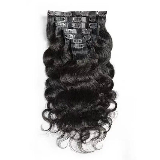 Seamless Clip in Hair Extensions 100g Silicone Weft body Wave Black Hair
