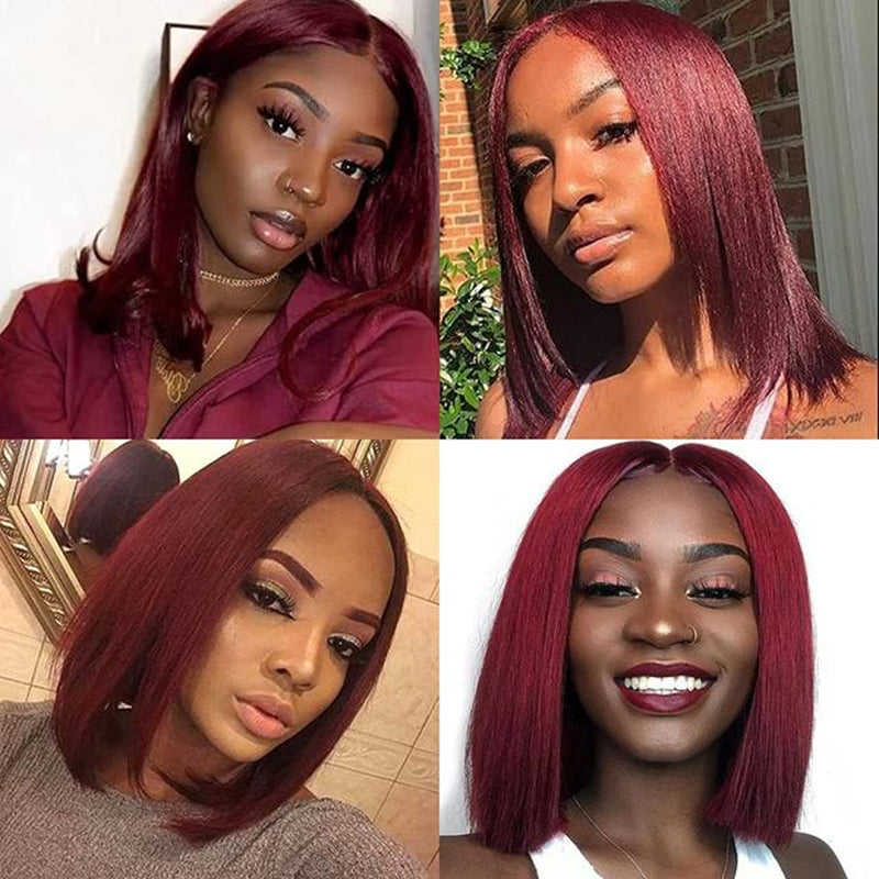 13x6 Lace Front Wig 99J Bob Wig Burgundy Bob Wig