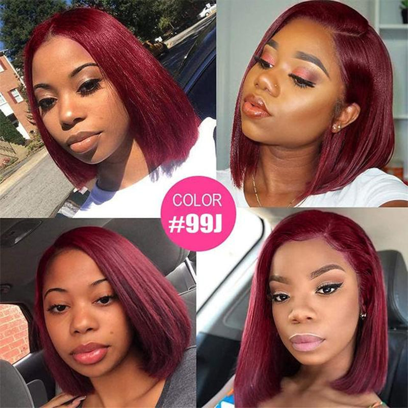 13x6 Lace Front Wig 99J Bob Wig Burgundy Bob Wig