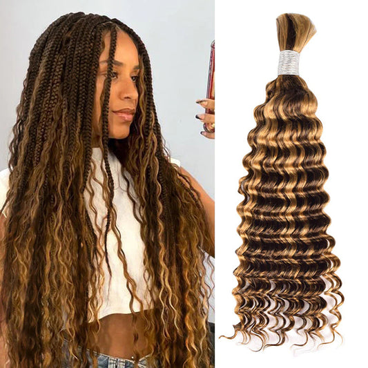 Color 4/27 Deep Wave Bulk Hair For boho styles braiding
