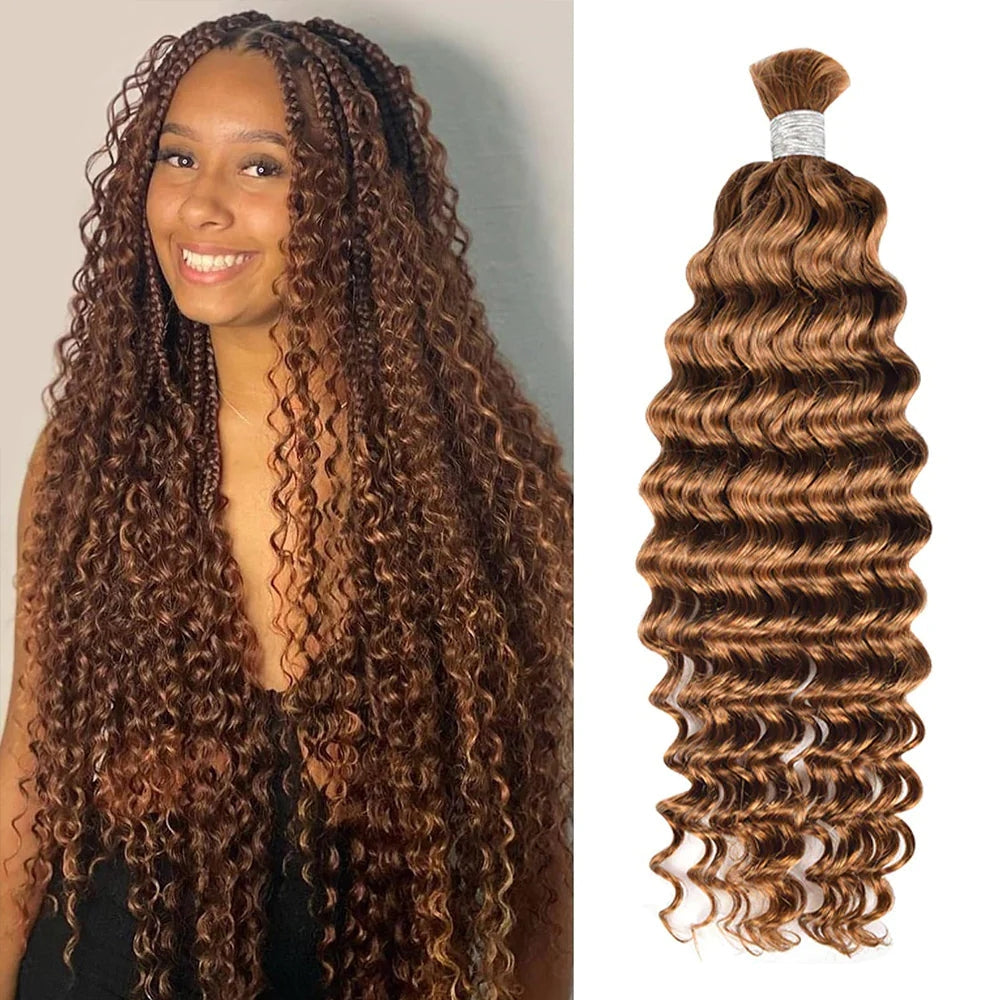 Color 30# Deep Wave Bulk Hair For Boho Styles Braiding