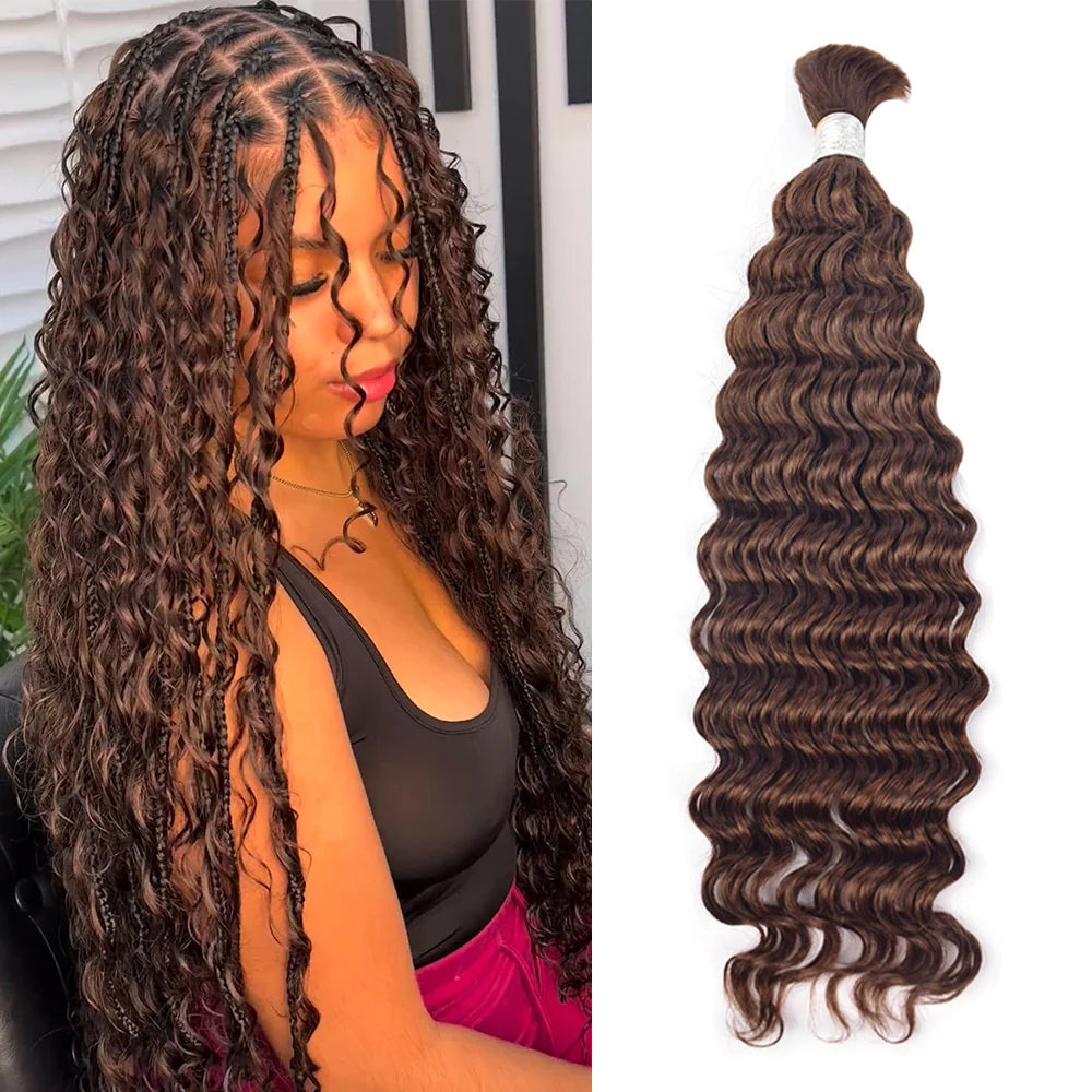 Color 4# Deep Wave Bulk Hair For Boho Styles Braiding