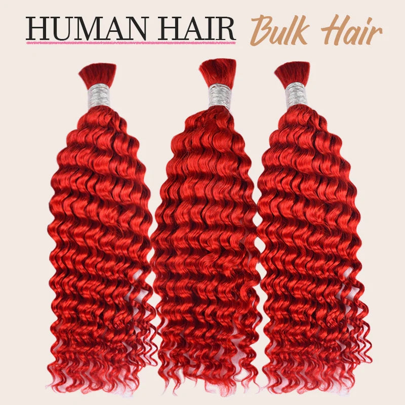 Red Hair Deep Wave Bulk Hair For Boho Styles Braiding