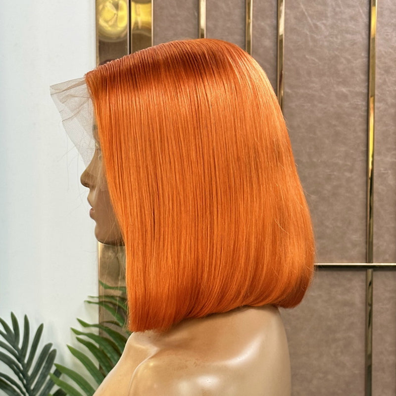 13x6 Ginger Orange Short Bob Wig Human Hair Lace Front Wig