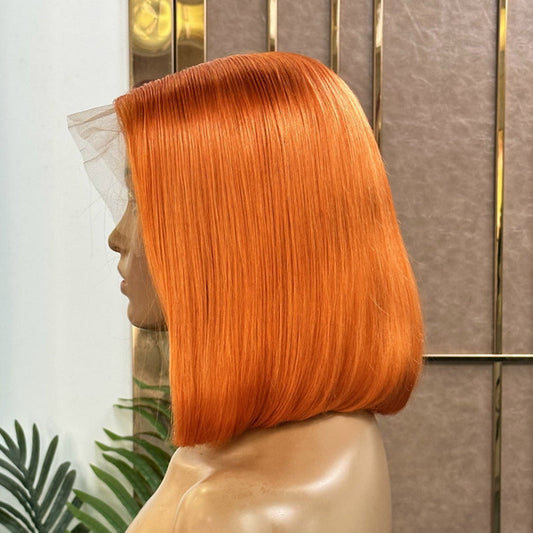 13x6 Ginger Orange Short Bob Wig Human Hair Lace Front Wig