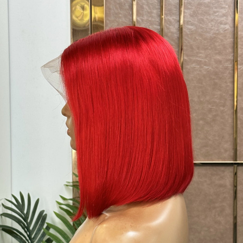 13x6 Red Lace Front Wig Short Bob Wig With Pre-plucked Hairline