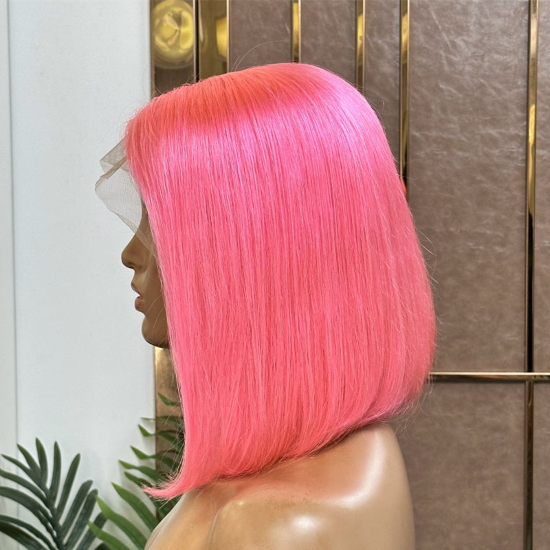 Pink Short Bob Wig Straight 13x6 Lace Front Human Hair Wigs For Women Colored Bob Wig