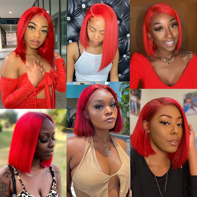 13x6 Red Lace Front Wig Short Bob Wig With Pre-plucked Hairline