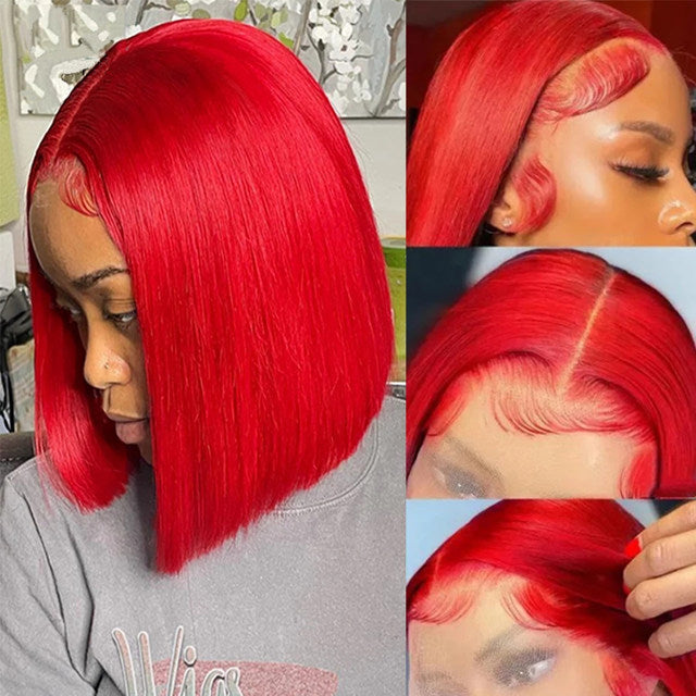 13x6 Red Lace Front Wig Short Bob Wig With Pre-plucked Hairline