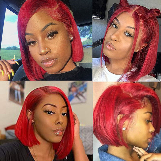 13x6 Red Lace Front Wig Short Bob Wig With Pre-plucked Hairline